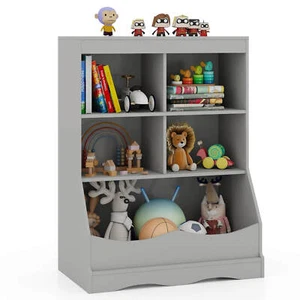3-Tier Children's Multi-Use Bookcase Toy Storage Display Bin Floor Cabinet Grey - Picture 1 of 10