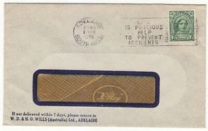 South Australia 1946 Advertising Window Cover W.D. & H.O. WILLS 1½d QM Tobacco - Picture 1 of 1