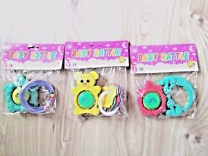 BABY 2 PACK RATTLES GIFT SET COLOURFUL TEETHER TOY BEAR KEY RING RATTLE 3+ Month