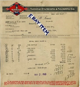 1919 National Esmaling & Stamping Company Royal Graniteware St. Louis Missouri - Imagen 1 de 1