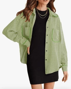 NEW Houndstooth Shacket Jacket Long Sleeve Button Down Shirt XL - Picture 1 of 5