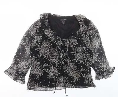 Anne Carson Womens Black Floral Polyester Blend Blouse Size XL - Image 1 of 4