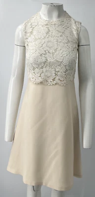 Valentino ALTERED Off-White Wool/Silk Lace-Top Sleeveless A-Line Dress sz 6 - Image 1 of 4