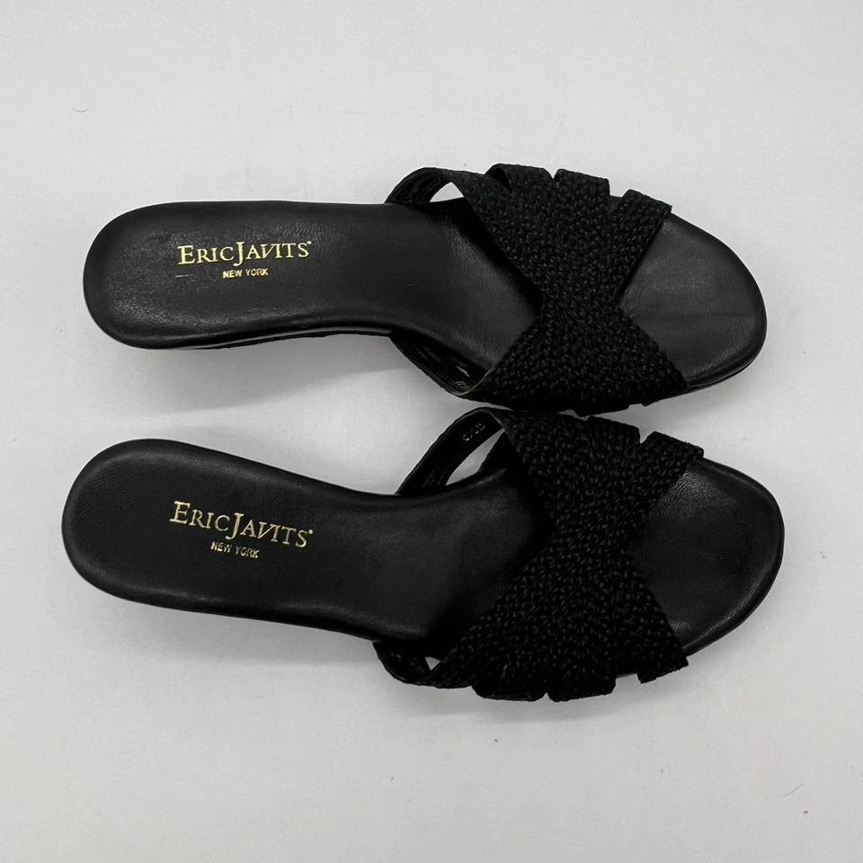 Toboganes de lona tejida negra Eric Javits 6,5 para mujer Foto 1 de 4