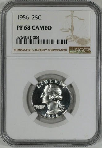 1956-P S25C WASHINGTON QUARTER NGC ULTRA SUPERB PF 68 CAMEO LOW POP HIGH GRADES Cover