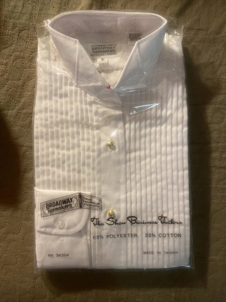 Girls/Boys Kids White Tuxedo Shirt With Wing Collar and 1/4" Pleats Size 10 - Image 1 of 1