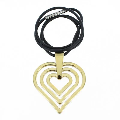 Pingente de coração concêntrico de rochê Roma folheado a ouro isolda (isolda) com cordão - Imagem 1 de 3