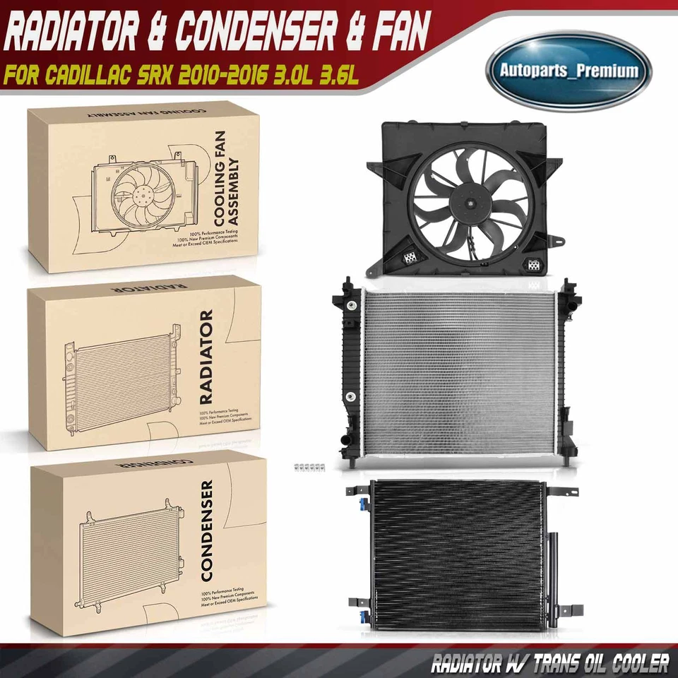 Kit de radiador y condensador de aire acondicionado y ventilador de refrigeración para Cadillac SRX 2010-2016 3,0 L 3,6 L Foto 1 de 4