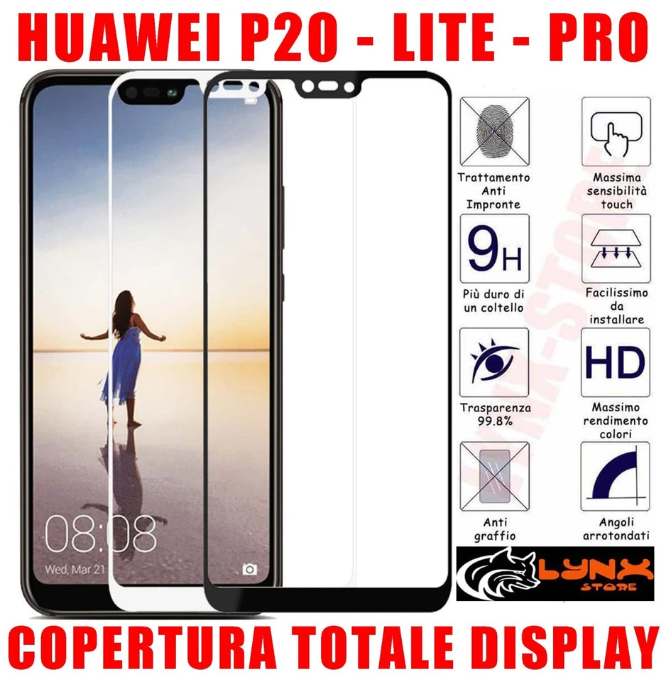 Pellicola  Vetro Temperato Full 3D CURVO x HUAWEI P20 LITE PRO Copertura totale - Immagine 1 di 4