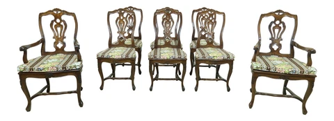 L33269EC: Set Of 8 Italian Walnut Cane Seat Dining Room Chairs Cover