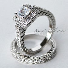 3.9Ct Art Deco Halo Bridal Wedding Engagement Ring Band Set Women'S Size 6