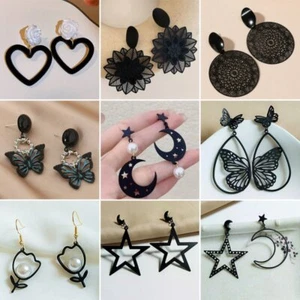 Retro Black Butterfly Flower Stud Earrings Drop Dangle Women Party Jewelry Gift - Photo 1 sur 17