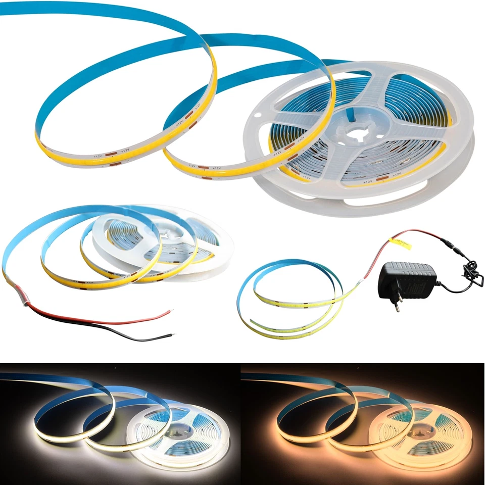 LED Cob Stripe 12V 24V 230V Leuchtstreifen Streifen warmweiß weiß selbstklebend - Bild 1 von 1