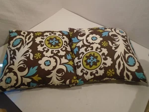 17" x 17" Outdoor Throw Pillow SET OF 2 Brown cream turquoise green - Picture 1 of 3