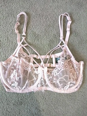 Honey Birdette Jessica Lace Bra Blush Pink sz 12E (& fits 12D/DD), Strappy, Sexy - image 1 of 4