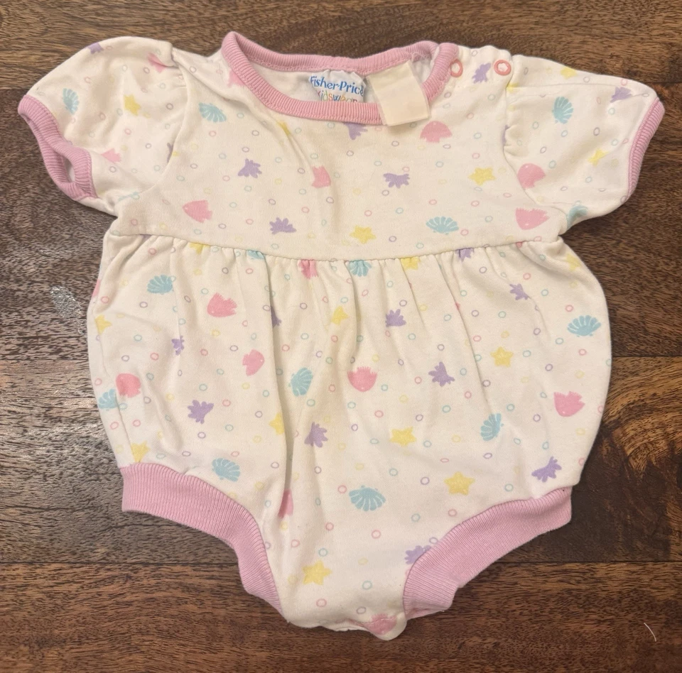Mameluco vintage Fisher Price ropa para niños 12 meses corto Slv playa temático timbre Foto 1 de 4