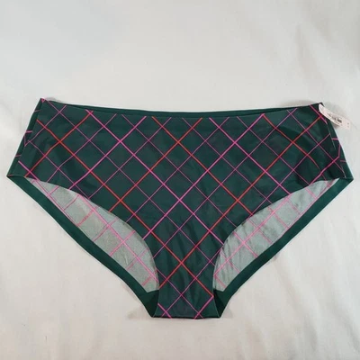 Victoria's Secret No Show Sexy Hiphugger Large Green Pink Plaid Smooth Satin - Image 1 of 3