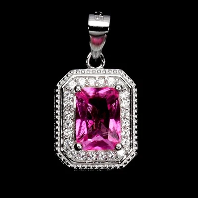 Colgante de plata de ley 925 octágono topacio rosa 7x5 mm joyas de piedras preciosas naturales Foto 1 de 4