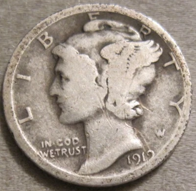 VENDO COMO SE MUESTRA - MONEDA DE DIEZ CENTAVOS DE MERCURIO 1919 P *** 90% PLATA *** 714 Foto 1 de 4