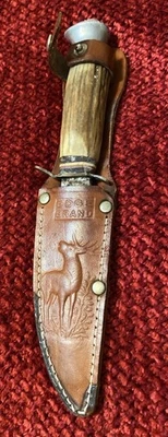 Cuchillo de caza de ciervo vintage "Edge Brand" 460 Solingen Alemania con funda original Foto 1 de 4