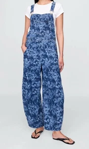 NEW! GAP - UltraSoft Denim Horseshoe Overalls MED Tall Blue floral NWT - Picture 1 of 4