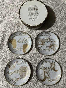 Boston Warehouse Holiday Gold Fruits White Dessert/Appetizer 4 Plates 2006 - Picture 1 of 7