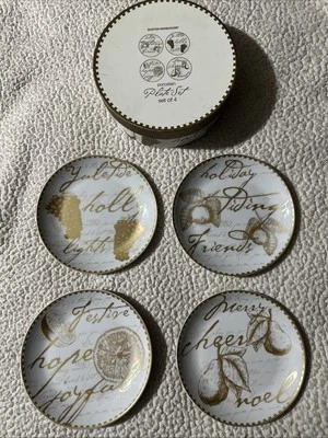 Postre/aperitivo blanco frutas doradas Boston Warehouse Holiday 4 platos 2006 Foto 1 de 4