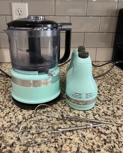 KitchenAid ice blue food chopper and hand mixer lot khm5121c0 and kfc35161c - Picture 1 of 12