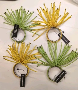 KIM SEYBERT Spider Bead Burst SERVIETTENRINGE 2 gelb, 2 grün New Old Stock. - Bild 1 von 6