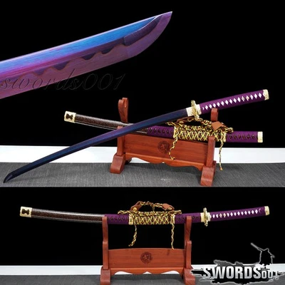 Noble Purple Tachi Sword Handmade Japanese Samurai Katana T10 Steel Sharp Blade  - Image 1 of 4