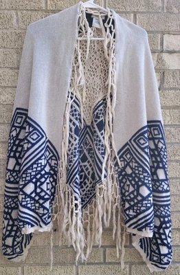 Flying Tomato Boho Fringe Knit cape shawl Size Medium - Image 1 of 4