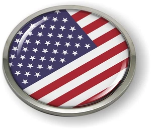 American Flag 3D Domed Emblem Badge Car Sticker Chrome Round Bezel - Picture 1 of 5