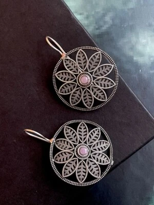 Flower Shape Black Polish Antique Stud Earring - Image 1 of 3