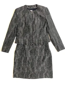 Anne Klein 2 Piece Skirt Suit Black Gold Jacquard Jacket Pencil Skirt SZ 10 NWT - Picture 1 of 11