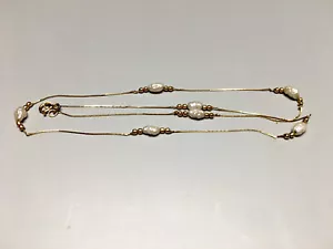 14kp Gold 18" Necklace with Seven White Gemstones - Made in Italy - Picture 1 of 14