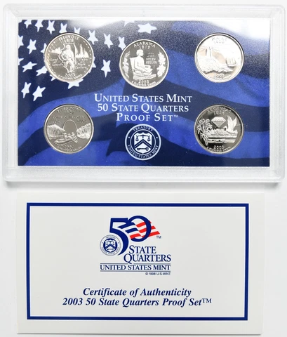 2003 State Quarter Proof Set w/ Box & COA Cover