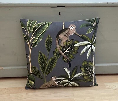 Fryett' Monkey Animals in Grey brown cream Handmade cushion cover — 第 1/4 张图片