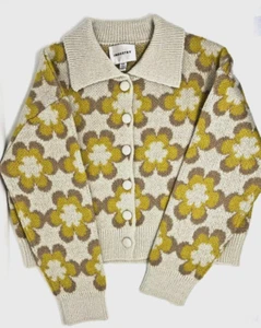 Industry Brand sweater floral beige spring women groovy retro flower fall small - Picture 1 of 11