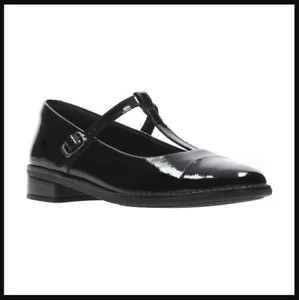 Girl's Clarks DREW SHINE Black Patent Leather School Shoes, Size 7 F / EU 41 M - Picture 1 of 7