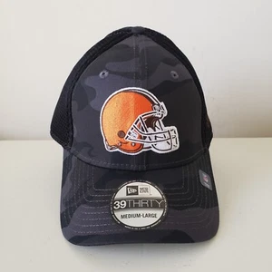 Cleveland Browns Hat Cap Fitted Stretch M/L Black Gray Camo New Era NFL Mens - Picture 1 of 9