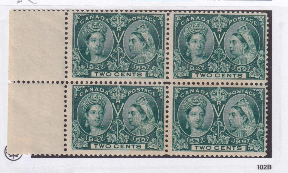 CANADA  # 52 VF-MNH BLOCK OF 2cts Q/VIC  CAT VALUE $600 FROM KIMSS30 STAMPS - Image 1 of 1