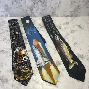Mens Neck Ties Novelty Einstein Space Shuttle Fish Teacher Professor Gift Set 3 - Picture 1 of 8