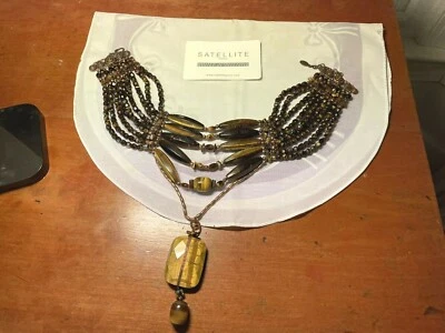 SATELLITE PARIS fabulous Tigers Eye pendant bib Necklace France with Certificate - Image 1 of 4
