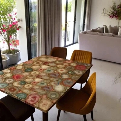 Mixed Color Agate Coffee Table – Natural Gemstone Top, Luxury Crystal Accent art - Image 1 of 4