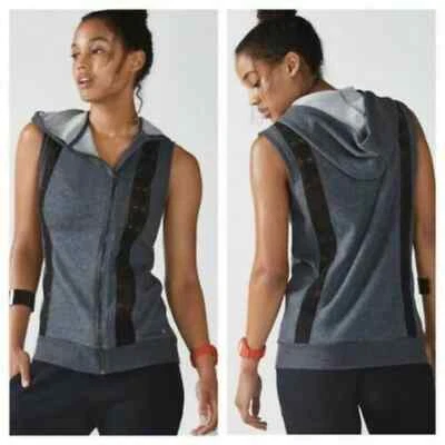Fabletics WM Med Saige Gray Lace Sleeveless Zip Up Hoodie Vest - Image 1 of 4