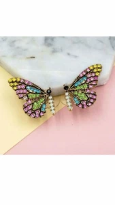 Betsey Johnson Fashion rare Alloy Rhinestone Multi-Color butterfly stud Earring  - Picture 1 of 5