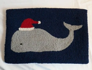 Wool Needlepoint Pillow Cover Whale Santa Hat Christmas 12x18" Lumbar Zip - Picture 1 of 5