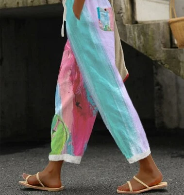 Pantalones elásticos de algodón informales sueltos harén 11 para mujer del Reino Unido cintura larga precio de venta sugerido por el fabricante £ 30 Foto 1 de 3