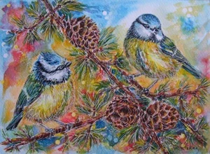 Tarjeta ACEO PRINT TIT AZUL dulces pájaros animales vida silvestre miniatura NATURALEZA EMMA - Imagen 1 de 4