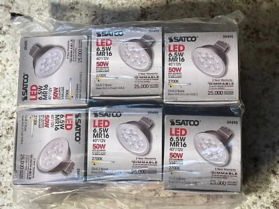 6 Pack Satco S9495 LED 6.5W 12V MR16 2-Pin GU5.3 Silver Back 2700K Warm White - Image 1 of 4